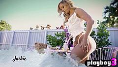 check out this big ass milf posing naked outdoors with cute blonde