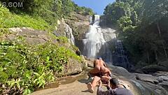 behind scenes with skinny brazilian beauty outdoors