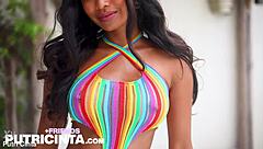 Putri Cinta gropes shaved pussy tanned boobs intimately