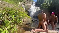 behind scenes with skinny brazilian beauty outdoors