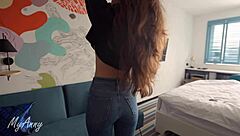 Curvy babe seduces with blowjob ending in creampie cowgirl ride