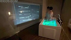 santa babe's pale tits sucked wildly before raw standing doggy in hotel bath!