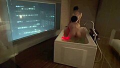 santa babe's pale tits sucked wildly before raw standing doggy in hotel bath!