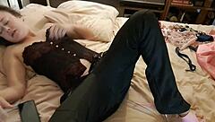 white slut sucks rims fucks satin lingerie heels