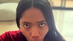 Amateur Brunette Deepthroats Neighbor's Huge Cock Cumshot Facial