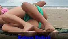 Brunette Latina Couple Intense Beach Doggystyle Fuck