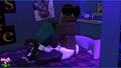 Viper pounds candy and her playful demi-human kittens intensely