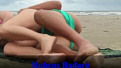 Brunette Latina Couple Intense Beach Doggystyle Fuck