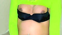 Transsexual with small cute tits strips and poses seductively