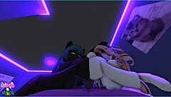 Viper pounds candy and her playful demi-human kittens intensely