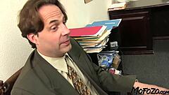 Blonde amateur slurps cock for office facial blast