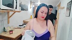 catching her in kitchen for raw morning fuck ride