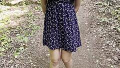 Russe petite blonde miniskirt stranger creampied in forest