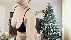 Blonde with big natural tits fingers tight pussy solo