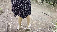 Russe petite blonde miniskirt stranger creampied in forest