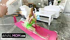 She tries cheeky yoga stretches at home casually