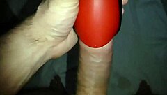 Wanking my wife's warm piss-filled toy