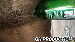 yaa yaa dances at club then shoves bottle deep in ebony pussy and ass