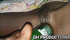 yaa yaa dances at club then shoves bottle deep in ebony pussy and ass