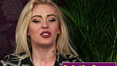 british babe in lingerie slurps cumshot for voyeur facial