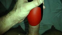 Wanking my wife's warm piss-filled toy