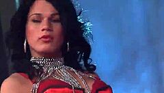 brunette strips red lingerie in public outdoor tease