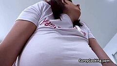 yoga session turns into intense titty fuck on natural big tits