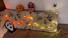 Naughty Halloween babe craves monster cock blowjob