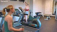 Gym lesbians kiss lick pussies during intense workout session