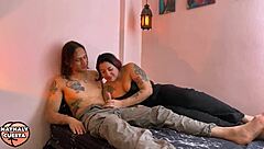 Fiesta Sausage Party Fills Curvy Colombians Mouth with Cum