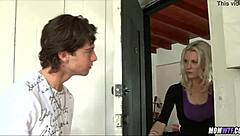 Gorgeous Blonde Milf Hairdresser Cougar Teases Horny Young Stud