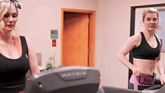 Gym lesbians kiss lick pussies during intense workout session