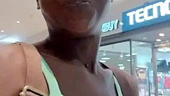 Nigerian babe masturbates wildly in mall bathroom stall