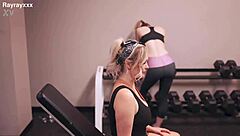 Gym lesbians kiss lick pussies during intense workout session