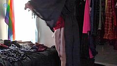 trying on clothes and teasing with my packer on camera