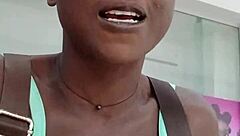 Nigerian babe masturbates wildly in mall bathroom stall