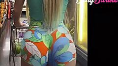 hot blonde shows off in micro shorts at market ass shaking sexy