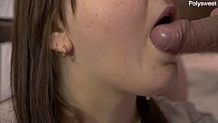 super close-up blowjob ends with cum in mouth
