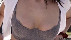 busty brunette student deepthroats cock while getting licked hard