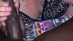 Superhead deepthroats interracial cum swallow on bed