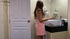 guy films intense bathroom sex with pierced nipple babe screaming!