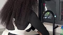 Ebony Maid Caught Riding Boss's Huge Cock! Full Squirting Video!