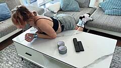 Bound College Cutie Teased On Countertop Edge