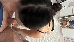 Brunette Teen Student Teases Swallows Homemade Cum