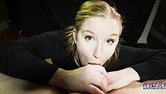 cute blonde rims sucks hard cock before riding