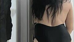 mature latina flashes huge natural tits