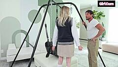 stepdad punishes tight pussy riding monster cock for bad grades