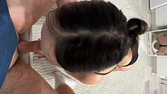 Brunette Teen Student Teases Swallows Homemade Cum