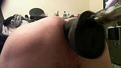 black dildo delivers creamy anal machine pounding forever