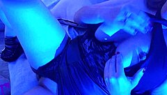 dude, this hot latina milf's juicy pussy squirts from oral and dildo orgasms under blue light!